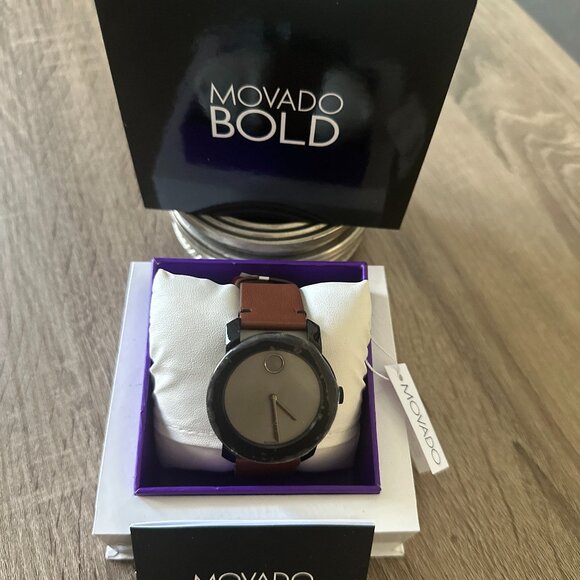 Movado Bold Men's Watch New Quartz Movement Swiss Leather Stainless Steel Sexy